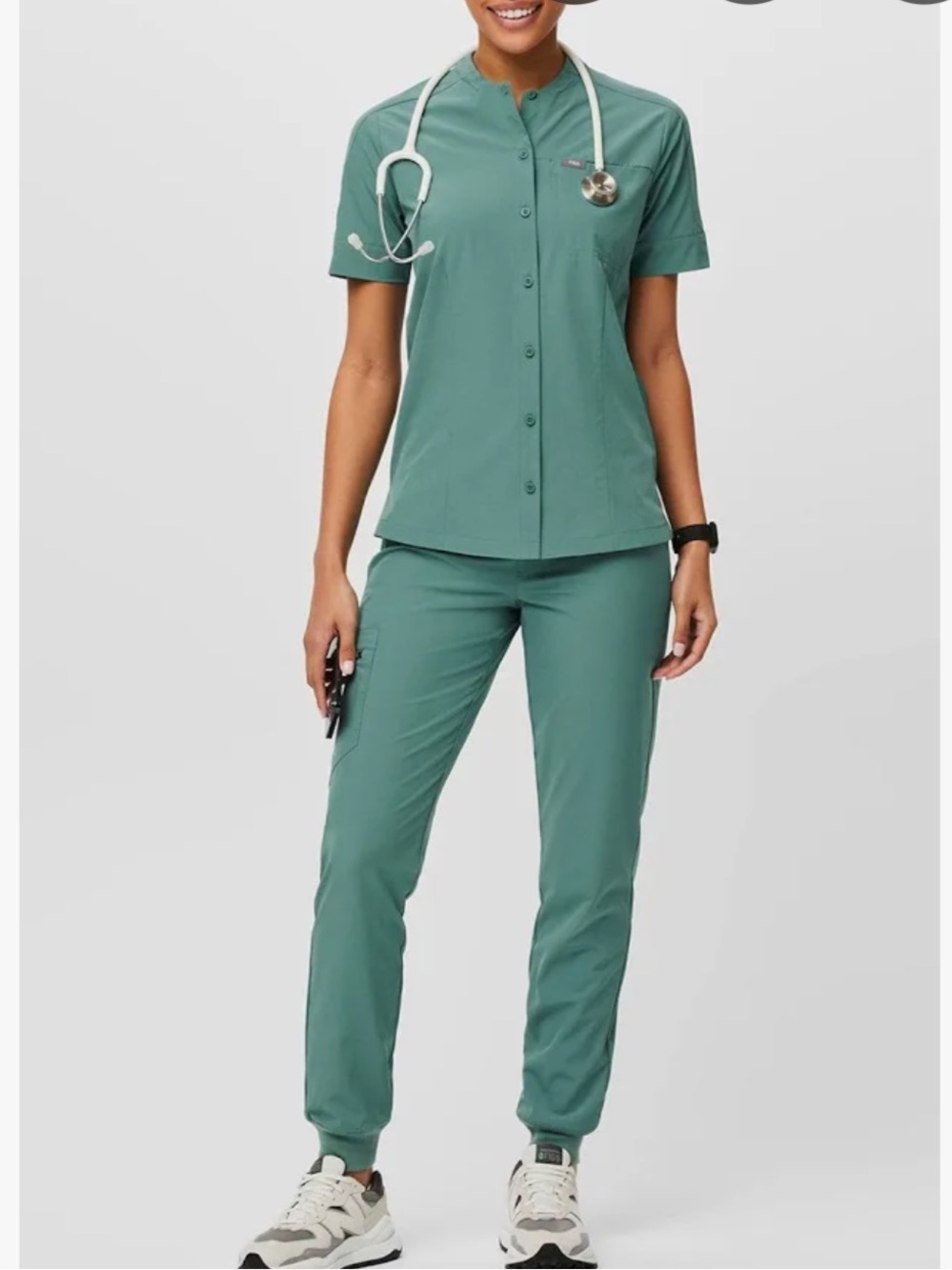 Figs Women's Mena FreeX scrub top in Eucalyptus color Large, lovely jade shade